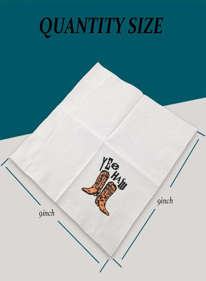 VOWFOO Yee Haw Cowboy Boots Cocktail Napkins Western Country Cowgirl Retro Vintage Party Disposable Beverage Bar Paper Napkins 100Pcs 4.5 x 4.5 2-ply (Yee Haw Cowboy Boots) - Image 4